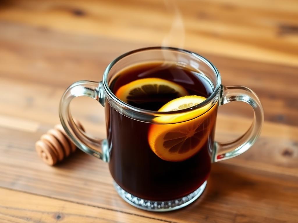 Kuumaa teetä lasimukissa sitruunaviipaleen kanssa